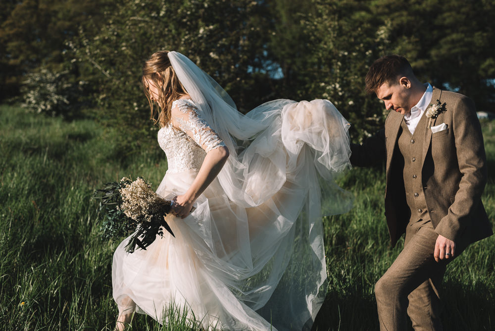 Dress Gown Bride Bridal Tulle Long Sleeves Veil Crown Lodge Wedding Tasmin May Photography