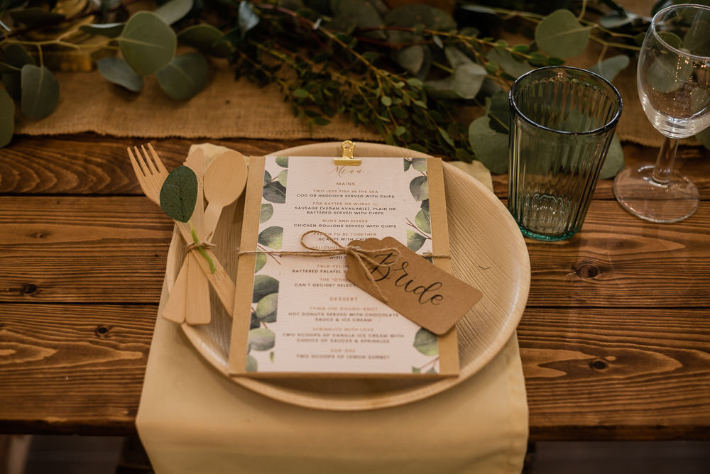 Place Setting Decor Wooden Plate Cutlery Crown Lodge Wedding Tasmin May Photography