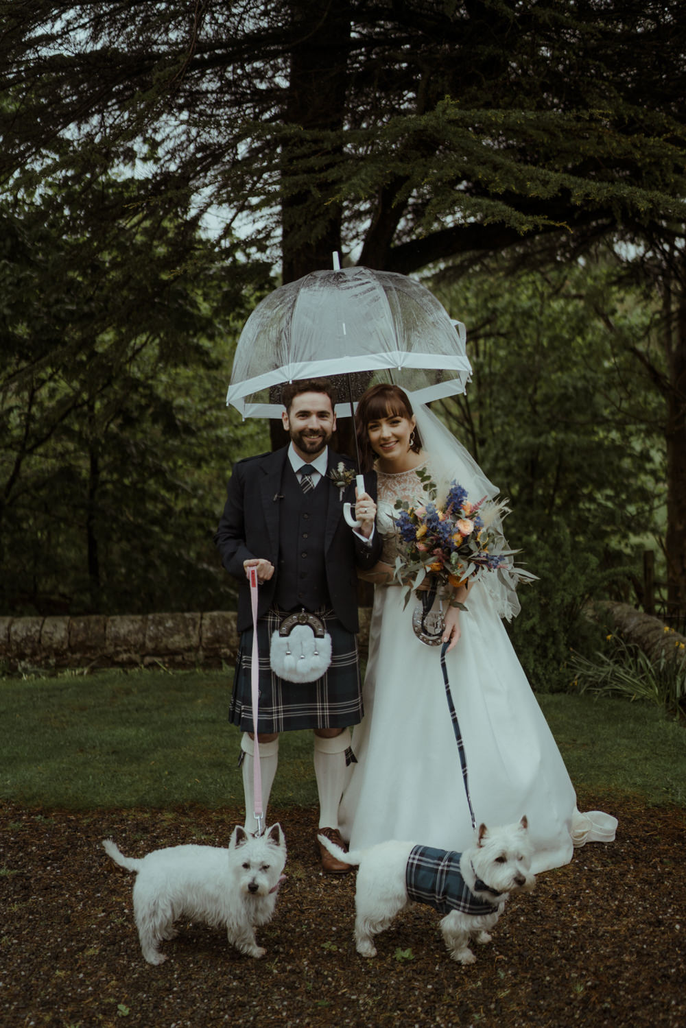 Dalmahoy Hotel Wedding Belle Art Photography Umbrella Rainy Dog Pets