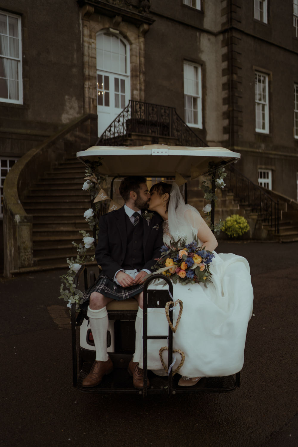 Dalmahoy Hotel Wedding Belle Art Photography Golf Buggy Transport