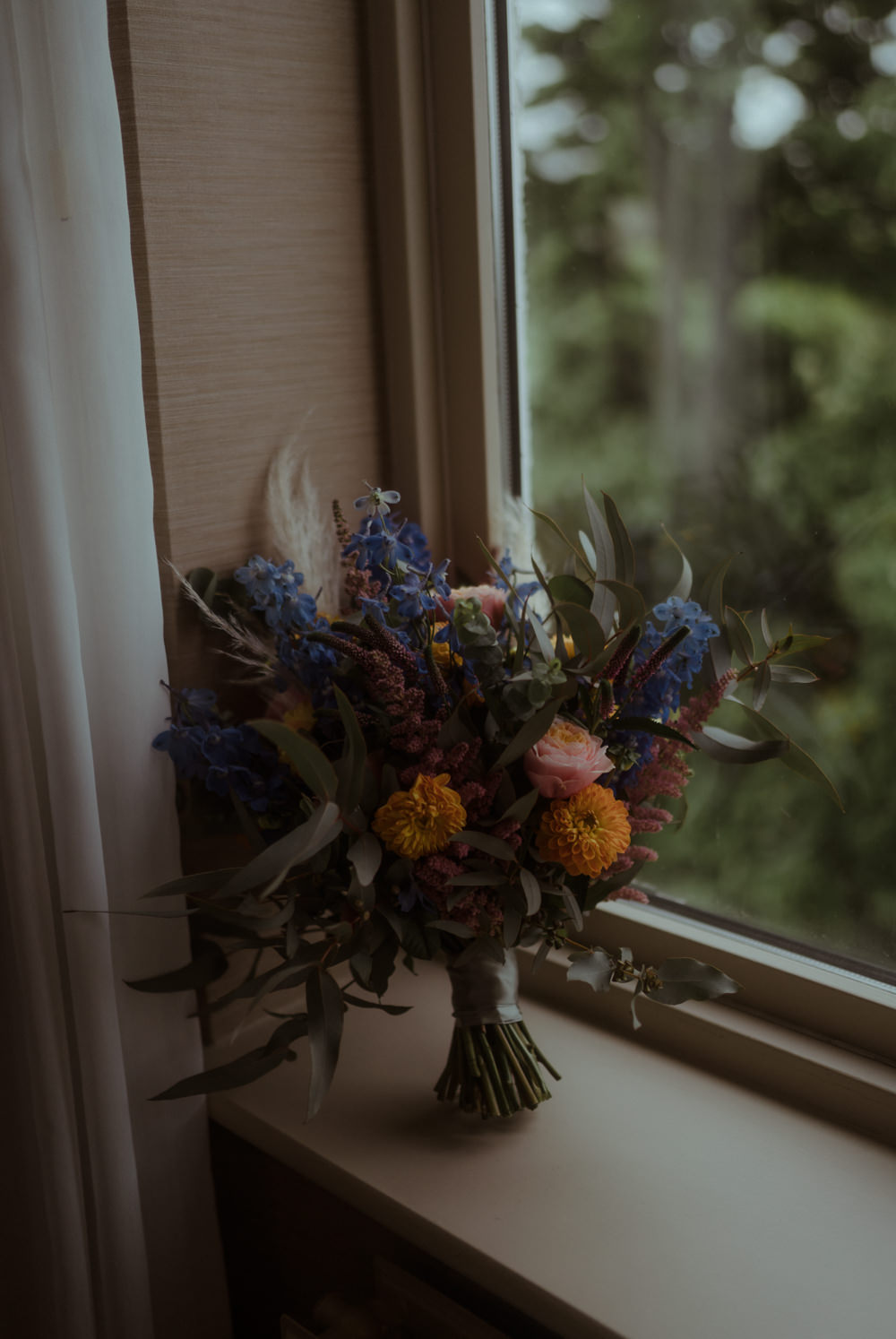 Bouquet Flowers Bride Bridal Coral Blue Dalmahoy Hotel Wedding Belle Art Photography