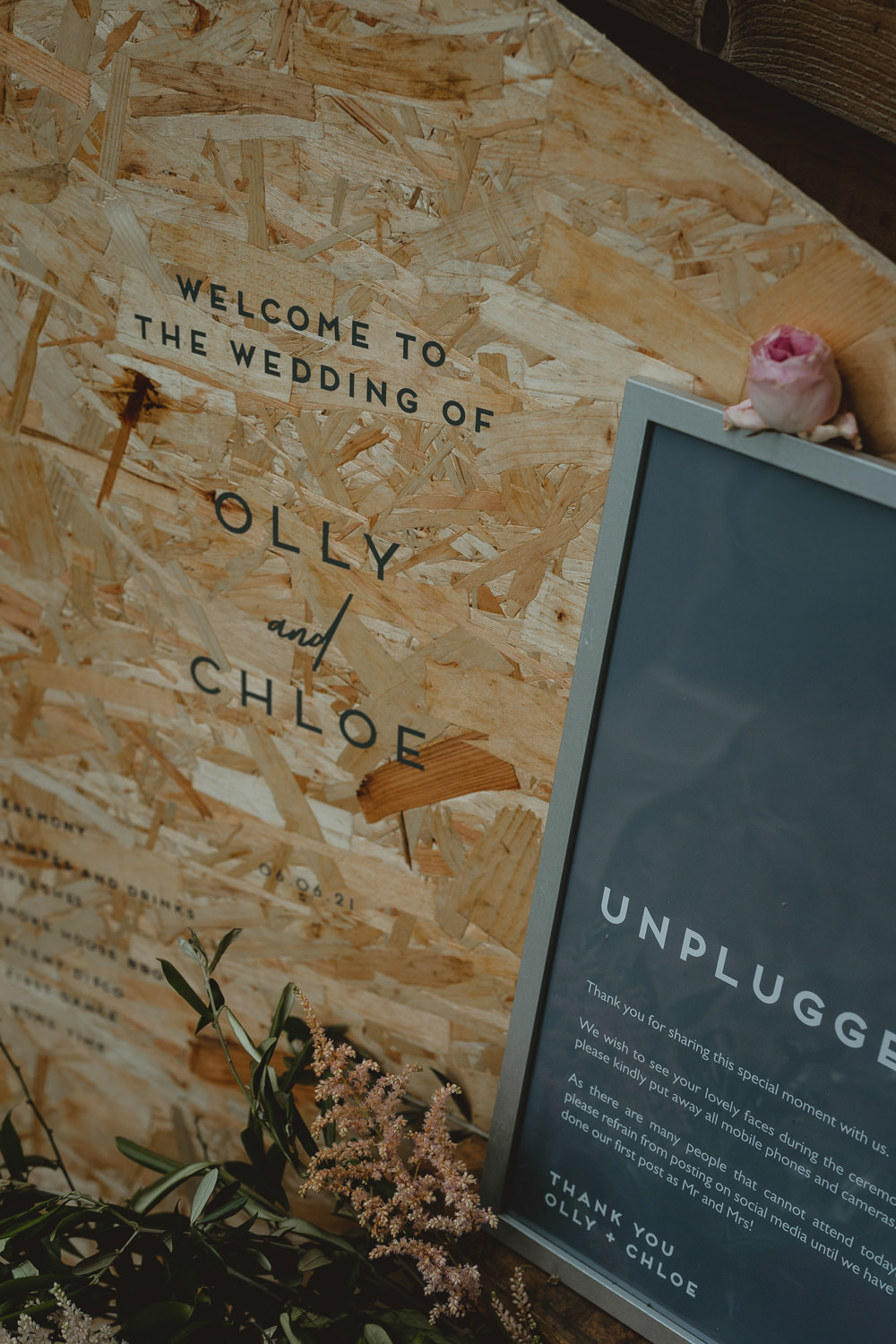 Unplugged Ceremony Sign Chip Board Fishley Hall Wedding Georgia Rachael