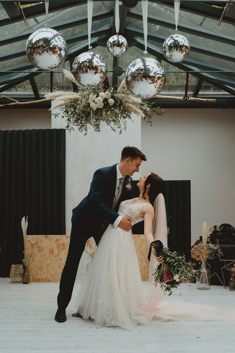 Disco Ball Decor Hoop Flowers Fishley Hall Wedding Georgia Rachael