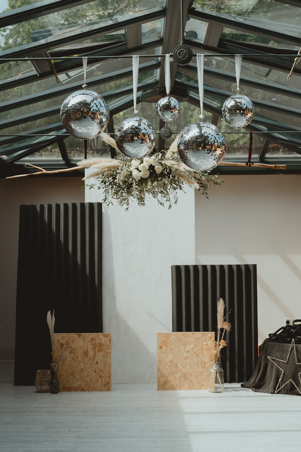 Disco Ball Decor Hoop Flowers Fishley Hall Wedding Georgia Rachael