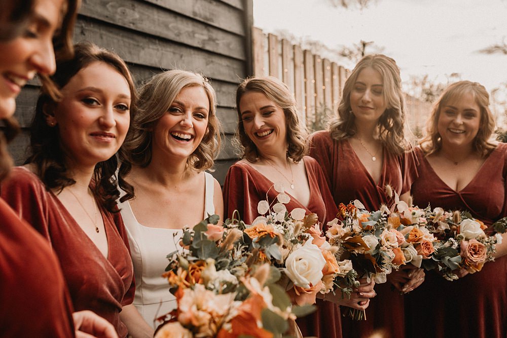 Velvet Bridesmaids Dress Dresses Burnt Orange Rust Bouquets Henblas Country Park Wedding Love Luella