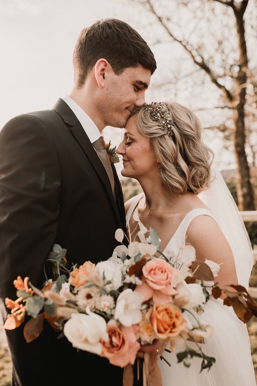 Bouquet Flowers Bride Bridal Orange Rose Henblas Country Park Wedding Love Luella