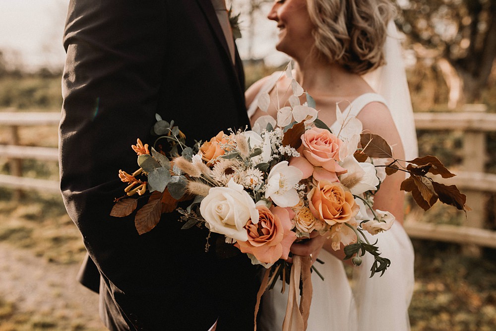 Bouquet Flowers Bride Bridal Orange Rose Henblas Country Park Wedding Love Luella