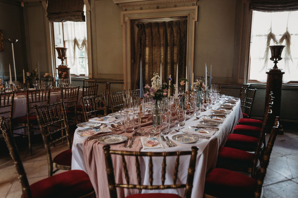 Table Decor Pink Cloth Candle Sticks Flowers Island Hall Wedding ThymeLane Photography