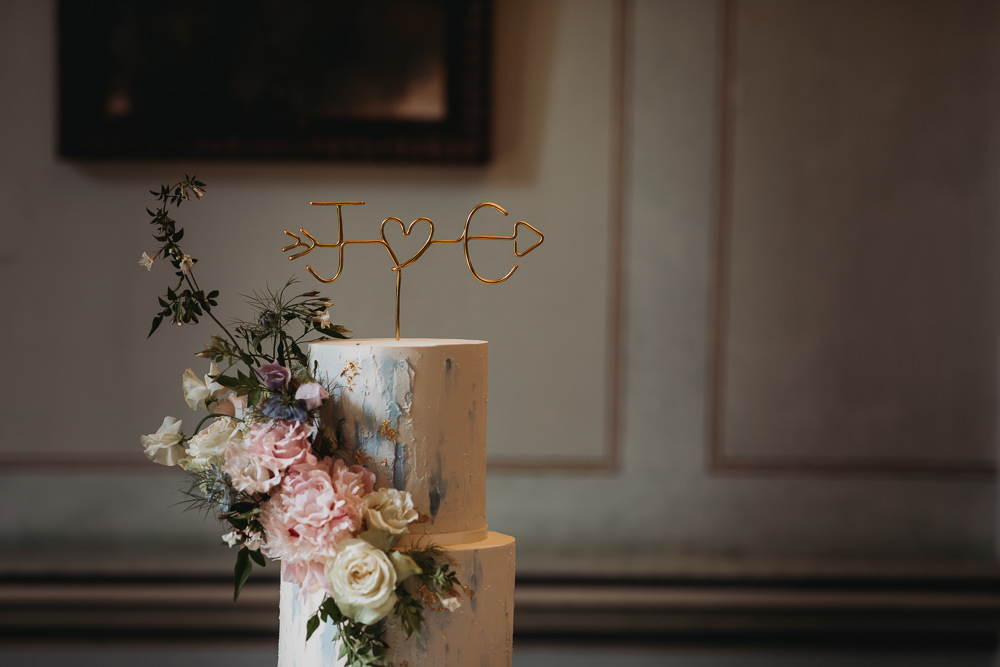 Semi Naked Cake Pink Flowers Wire Topper Island Hall Wedding ThymeLane Photography