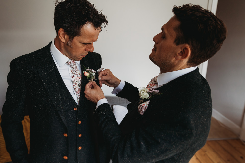 Groom Suit Floral Tie Island Hall Wedding ThymeLane Photography