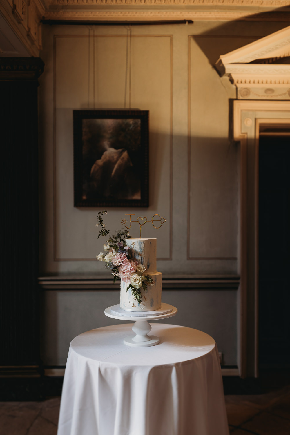 Semi Naked Cake Pink Flowers Wire Topper Island Hall Wedding ThymeLane Photography