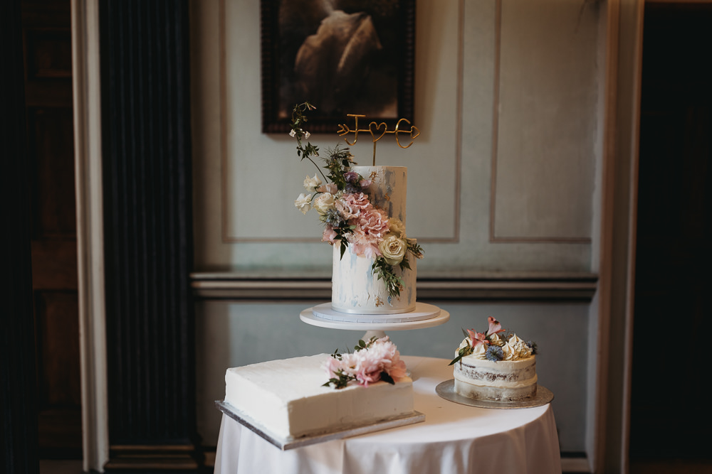 Semi Naked Cake Pink Flowers Wire Topper Island Hall Wedding ThymeLane Photography