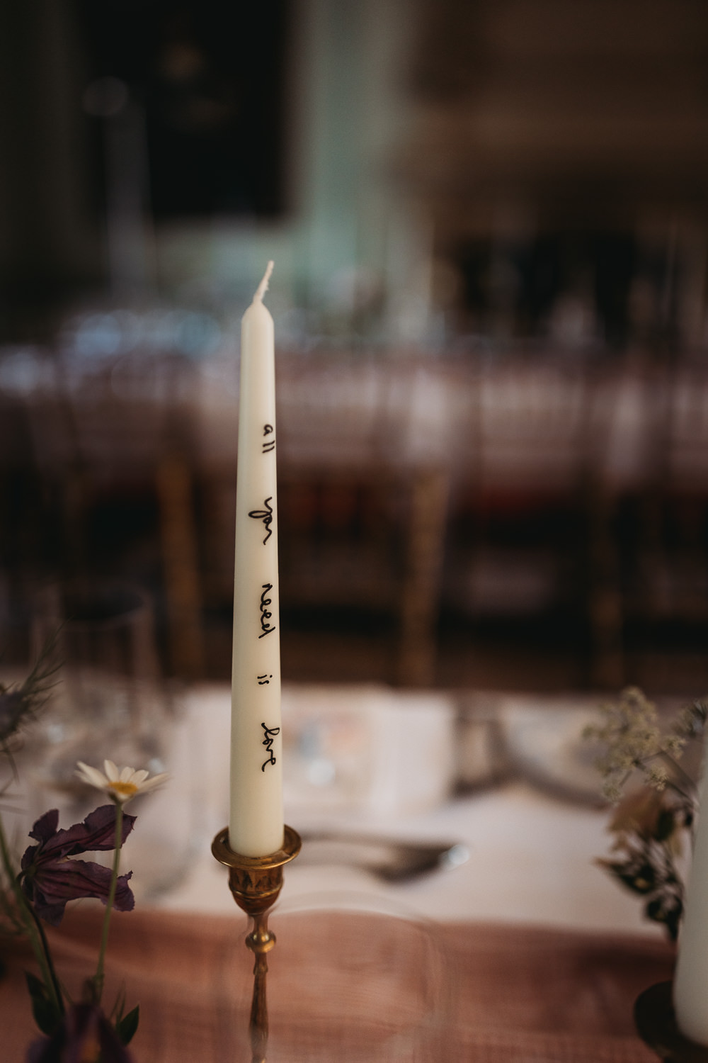 Tall Candle Writing Island Hall Wedding ThymeLane Photography