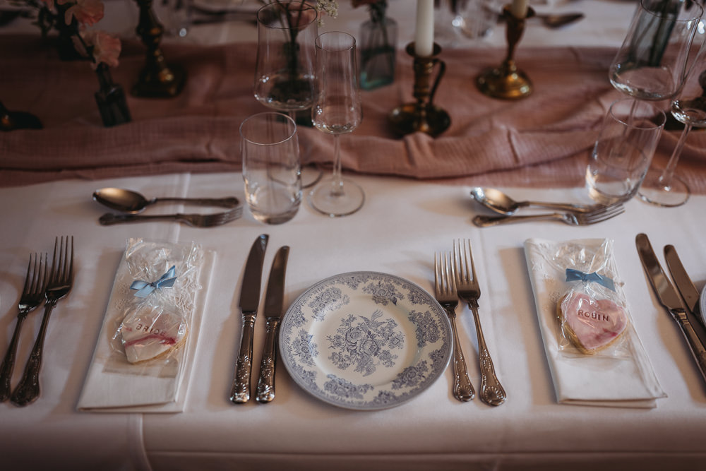 Place Setting Vintage China Island Hall Wedding ThymeLane Photography