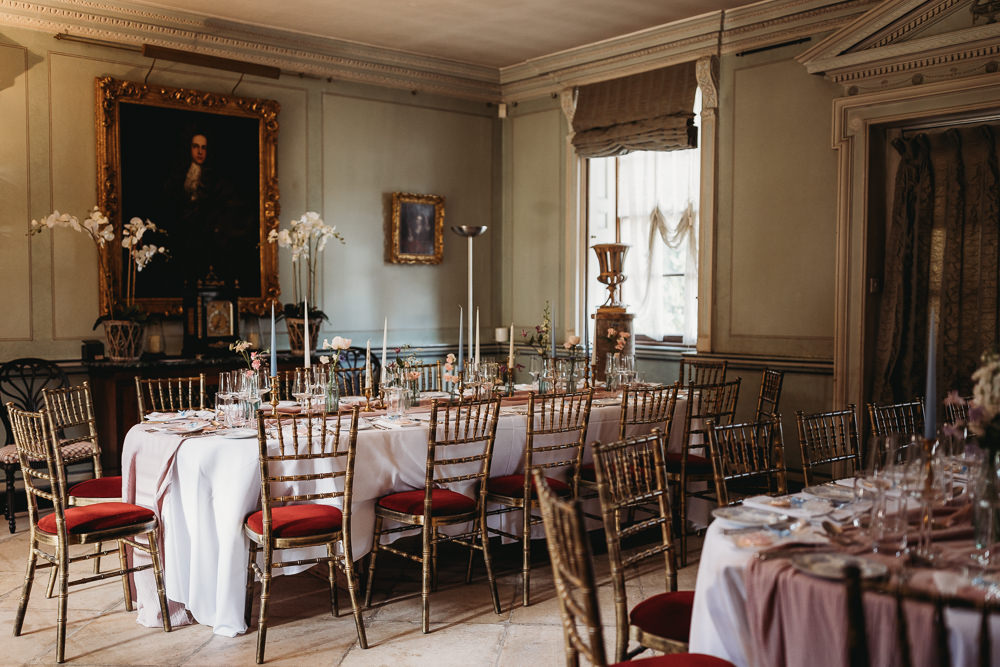 Table Decor Pink Cloth Candle Sticks Flowers Island Hall Wedding ThymeLane Photography