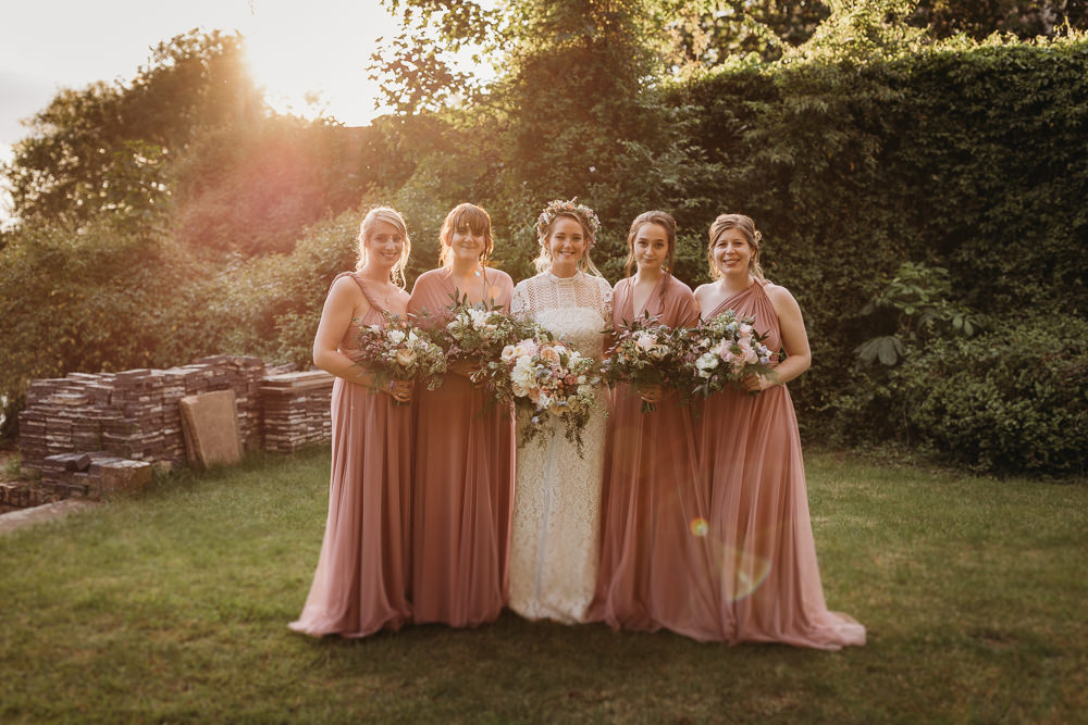 Pink Bridesmaids Multiway Dresses Bouquets Island Hall Wedding ThymeLane Photography