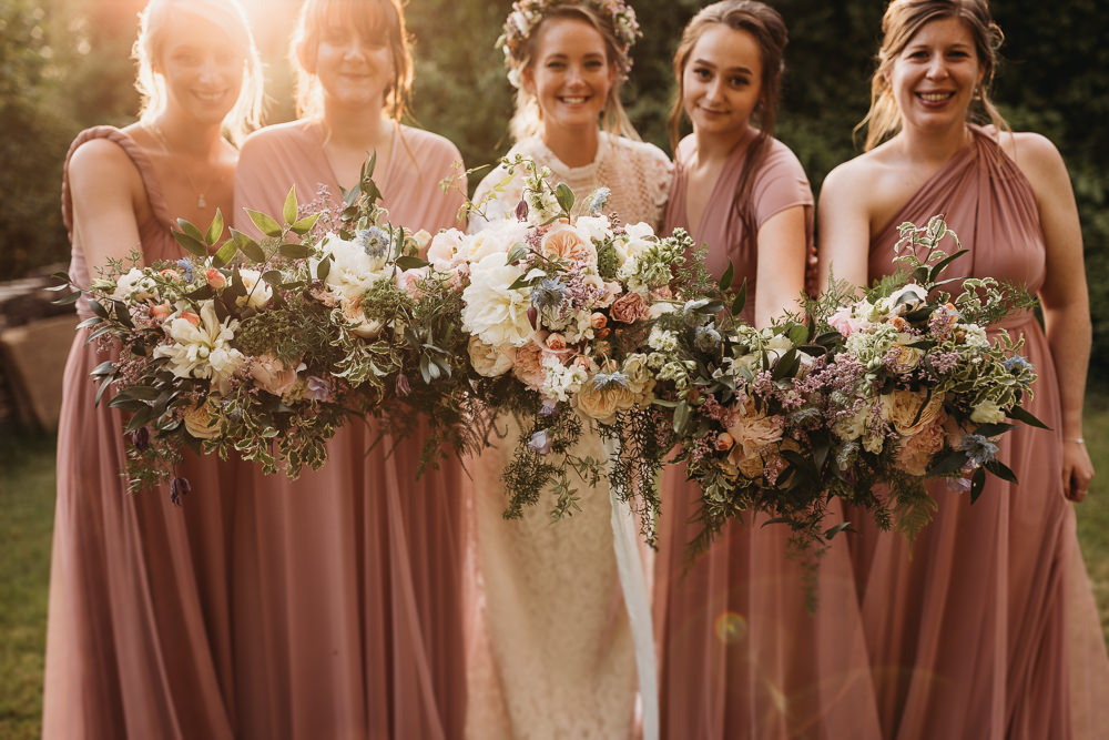Pink Bridesmaids Multiway Dresses Bouquets Island Hall Wedding ThymeLane Photography