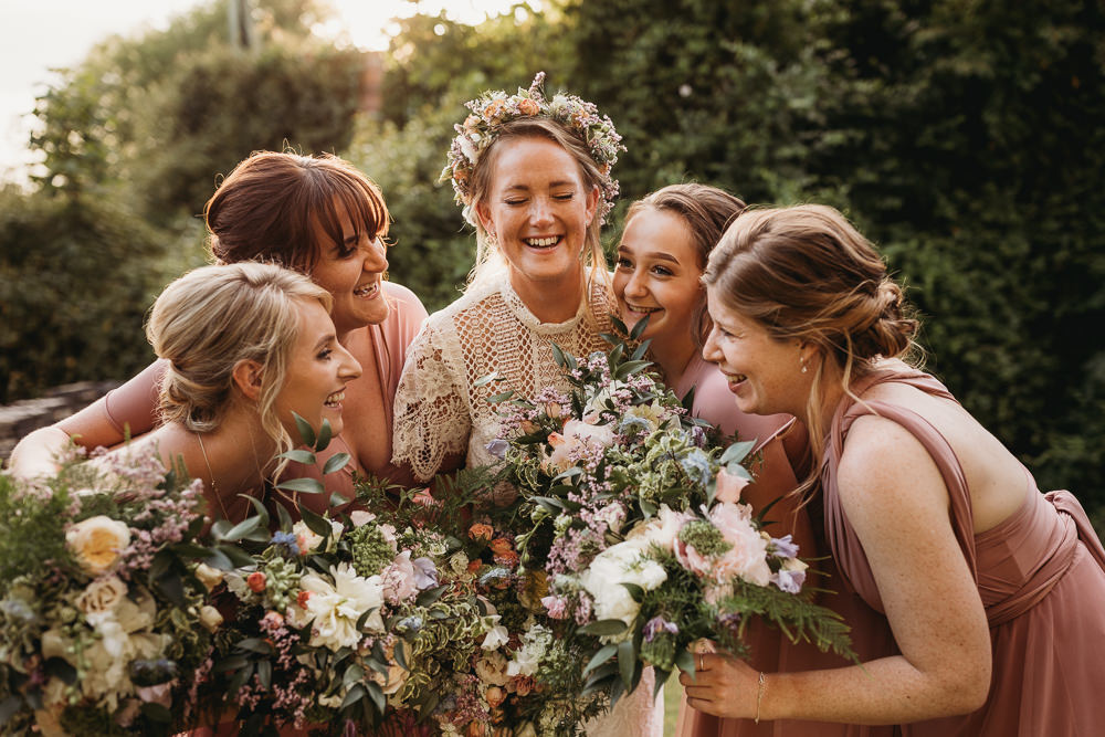 Pink Bridesmaids Multiway Dresses Bouquets Island Hall Wedding ThymeLane Photography