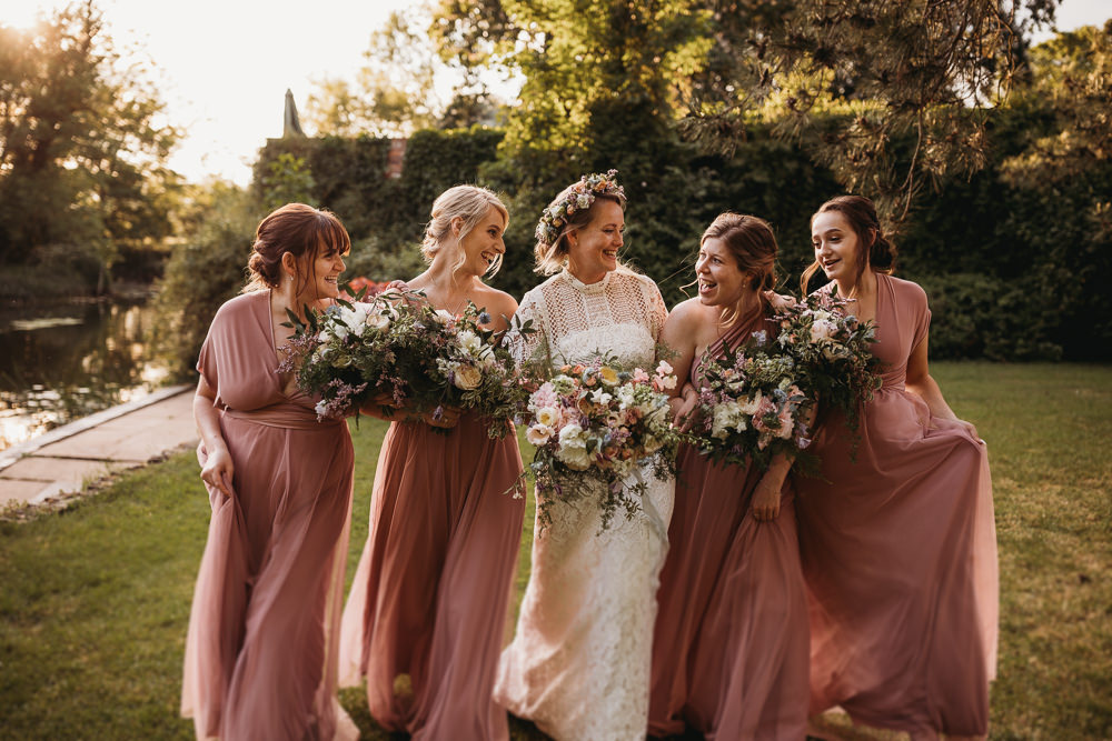 Pink Bridesmaids Multiway Dresses Bouquets Island Hall Wedding ThymeLane Photography