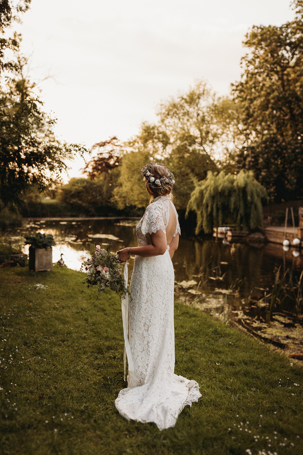 Dress Gown Bride Bridal Lace Cap Sleeves Island Hall Wedding ThymeLane Photography