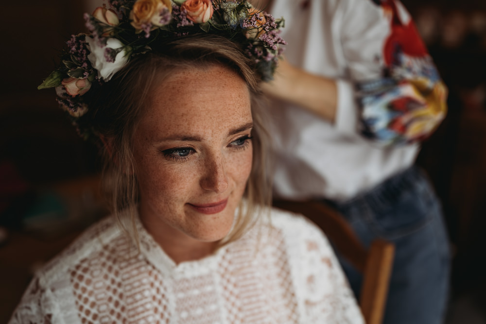 Bride Bridal Make Up Flower Crown Island Hall Wedding ThymeLane Photography