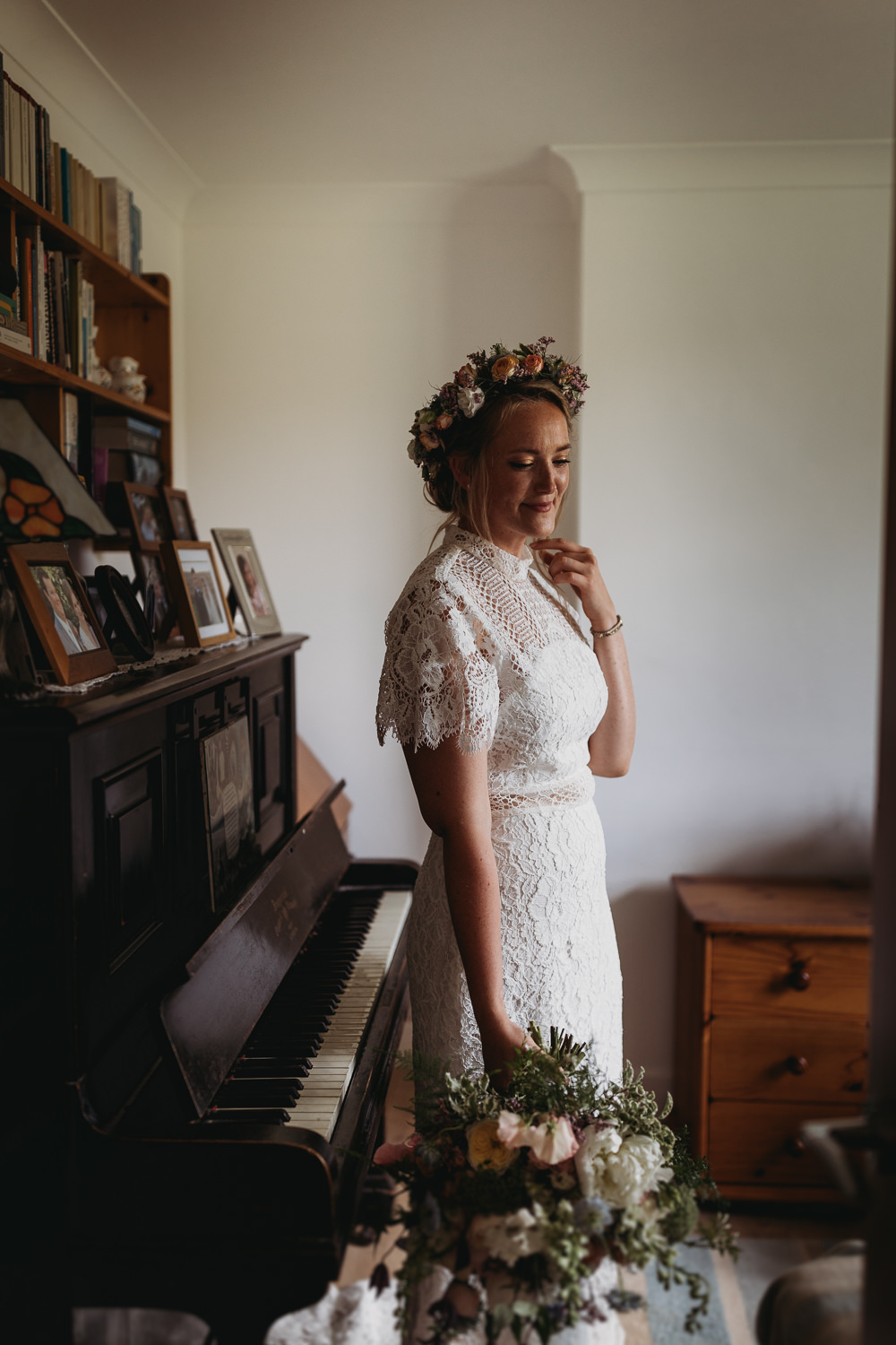 Dress Gown Bride Bridal Lace Cap Sleeves Island Hall Wedding ThymeLane Photography