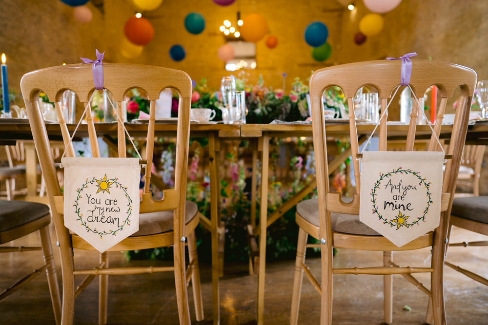 Chair Signs Banners Meadowscape Wedding Rich Howman Photography