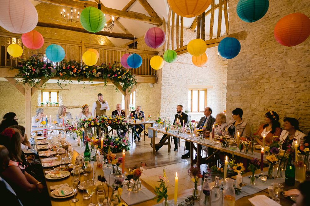 Barn Colourful Lanterns U Table Meadowscape Wedding Rich Howman Photography
