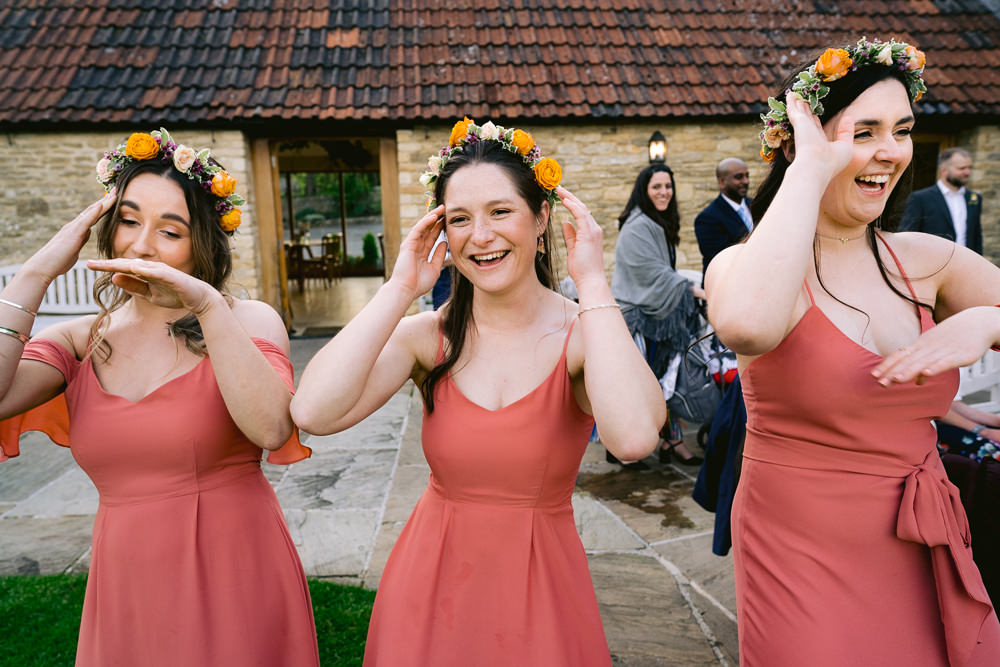Coral Pink Bridesmaids Dress Dresses Flower Crowns Meadowscape Wedding Rich Howman Photography