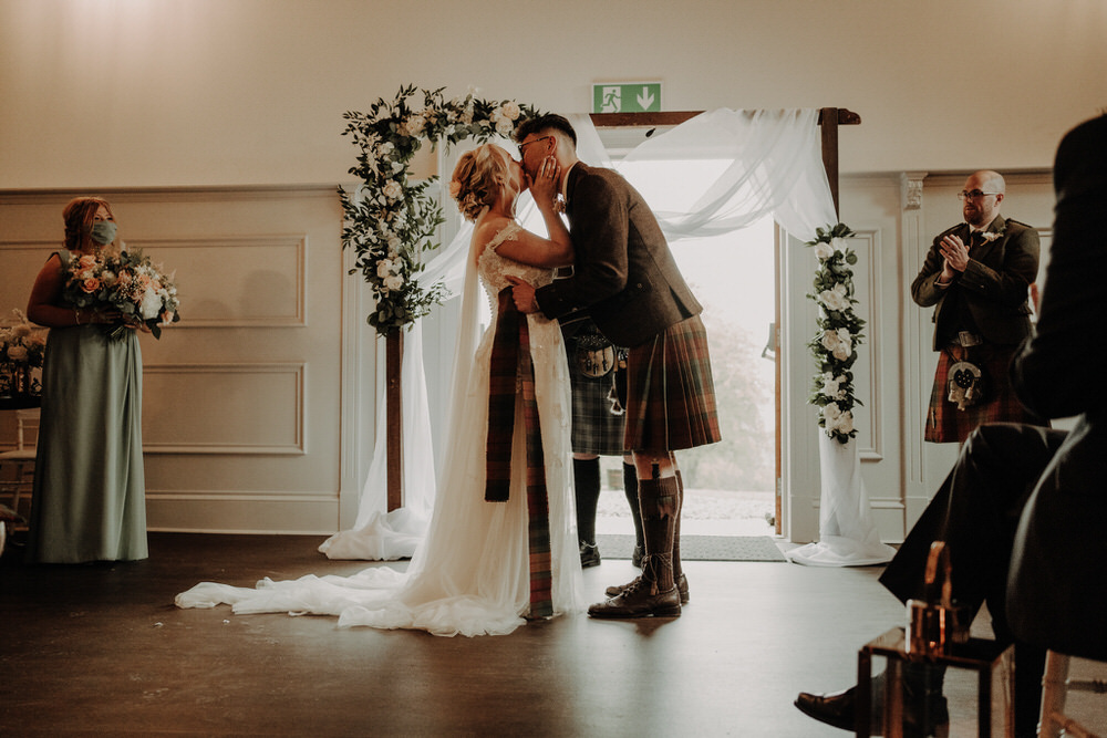 Ceremony Arch Drapes Greenery Netherdale House Wedding Danielle Leslie Photography