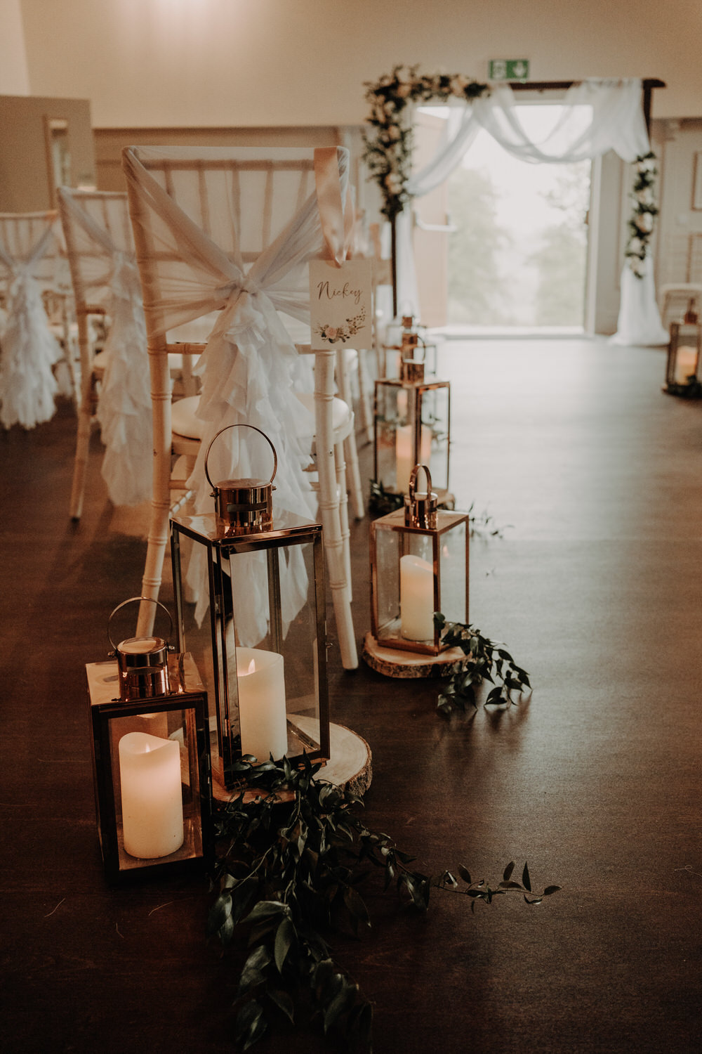 Ceremony Aisle Pew End Candles Netherdale House Wedding Danielle Leslie Photography