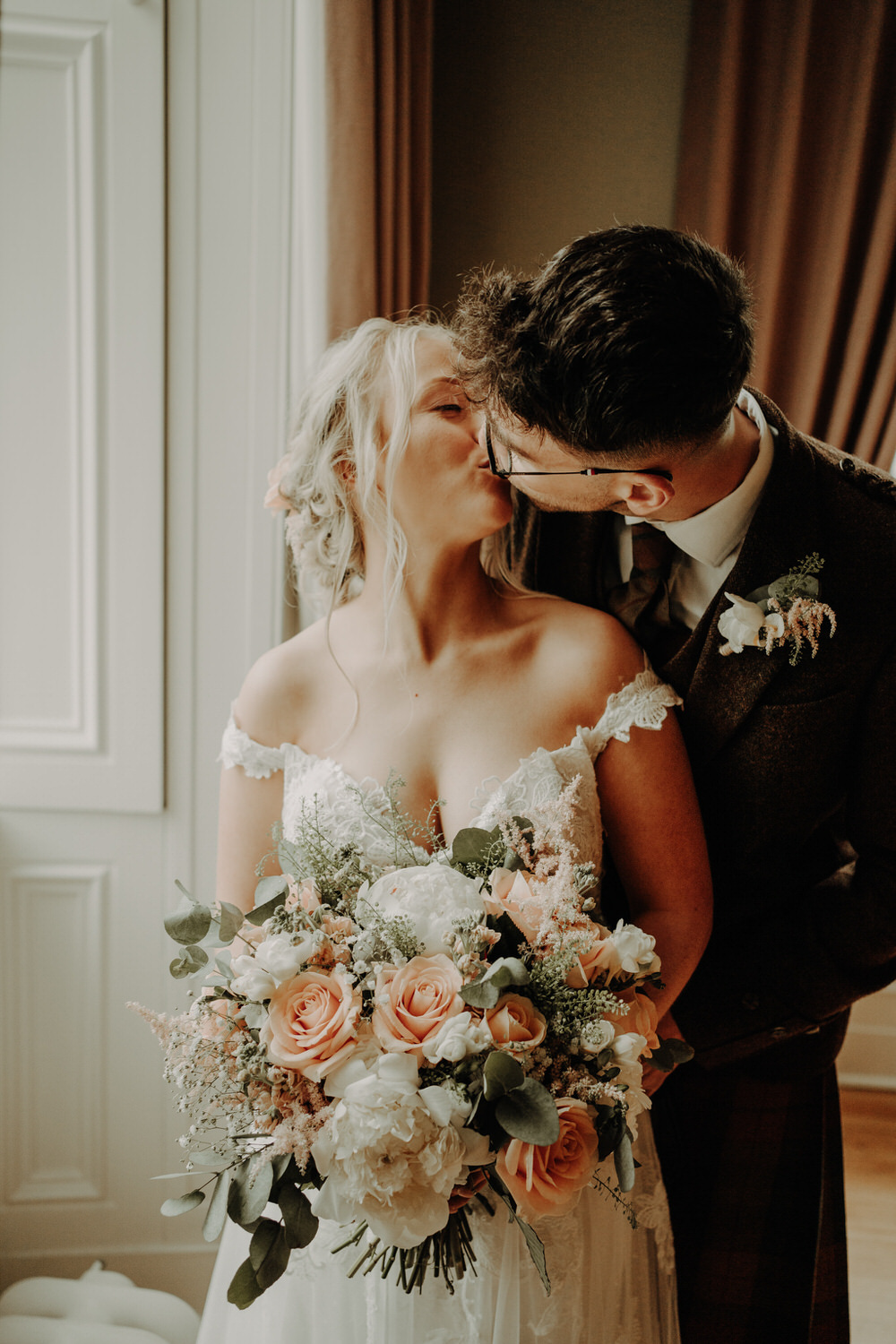 Coral Peach Rose Bouquet Flowers Bride Bridal Netherdale House Wedding Danielle Leslie Photography
