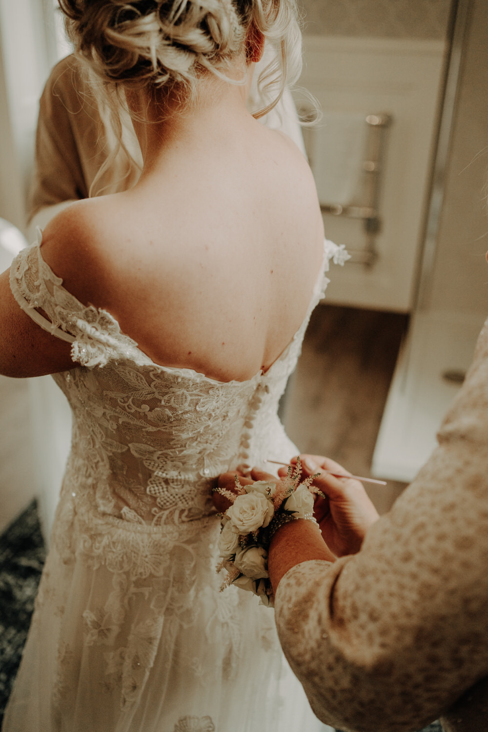 Dress Gown Bride Bridal Off Shoulder Tulle Lace Train Netherdale House Wedding Danielle Leslie Photography