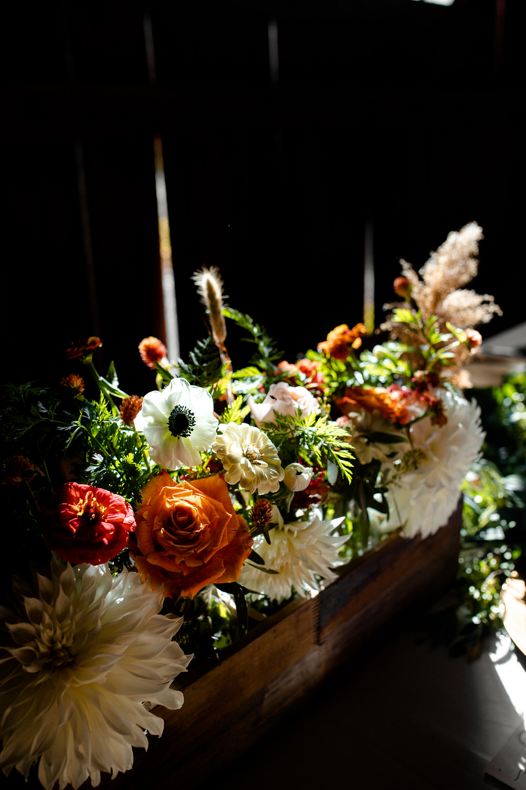 Wooden Box Flowers Dahlia Pittsburgh Fall Wedding Alexa Frankovitch Photography