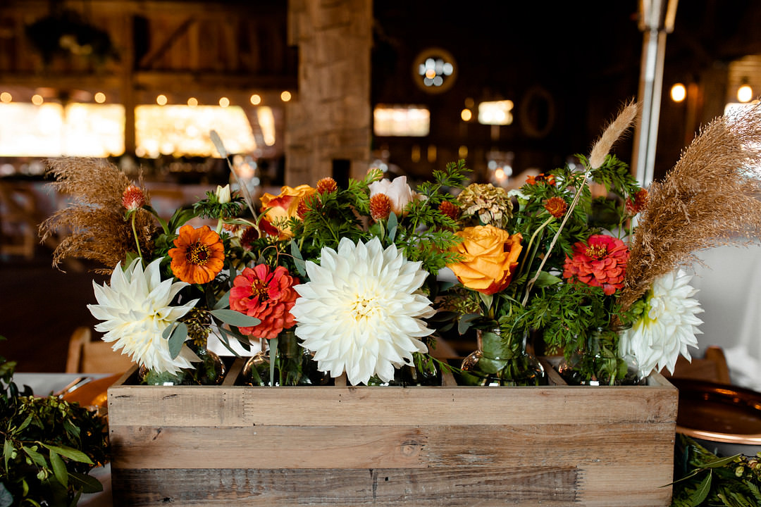 Wooden Box Flowers Dahlia Pittsburgh Fall Wedding Alexa Frankovitch Photography