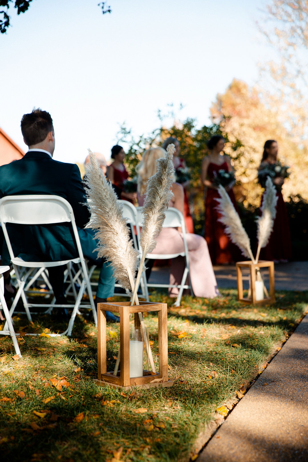 Candle Aisle Pampas Grass Ceremony Pittsburgh Fall Wedding Alexa Frankovitch Photography
