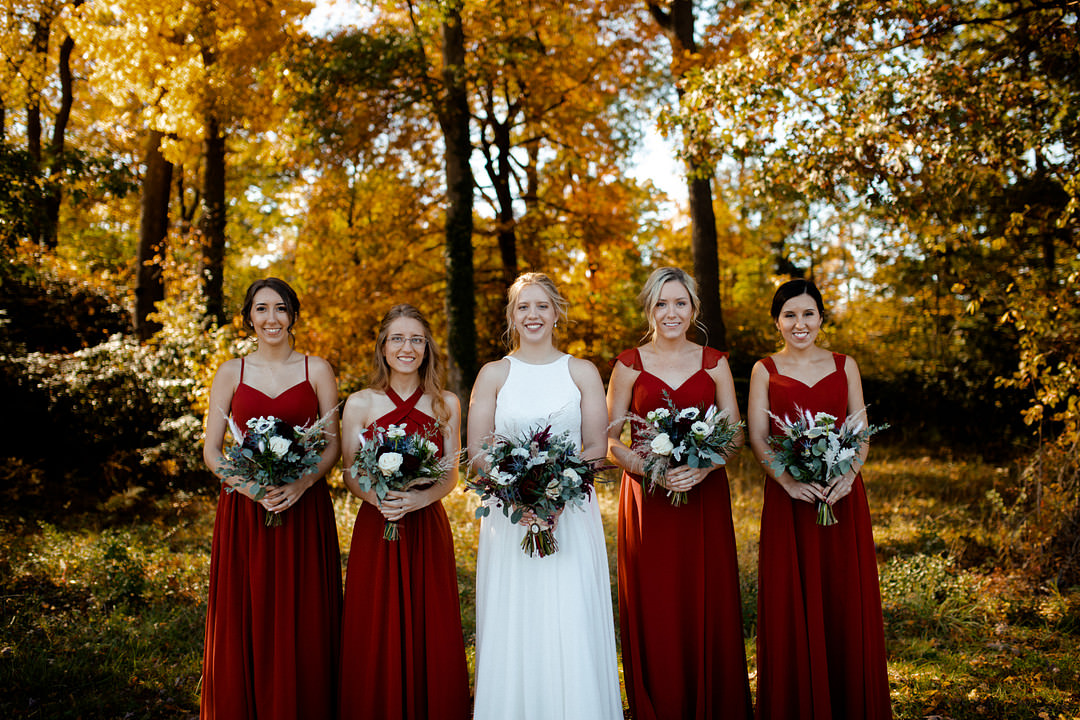 Red Burgundy Bridesmaids Dress Dresses Pittsburgh Fall Wedding Alexa Frankovitch Photography