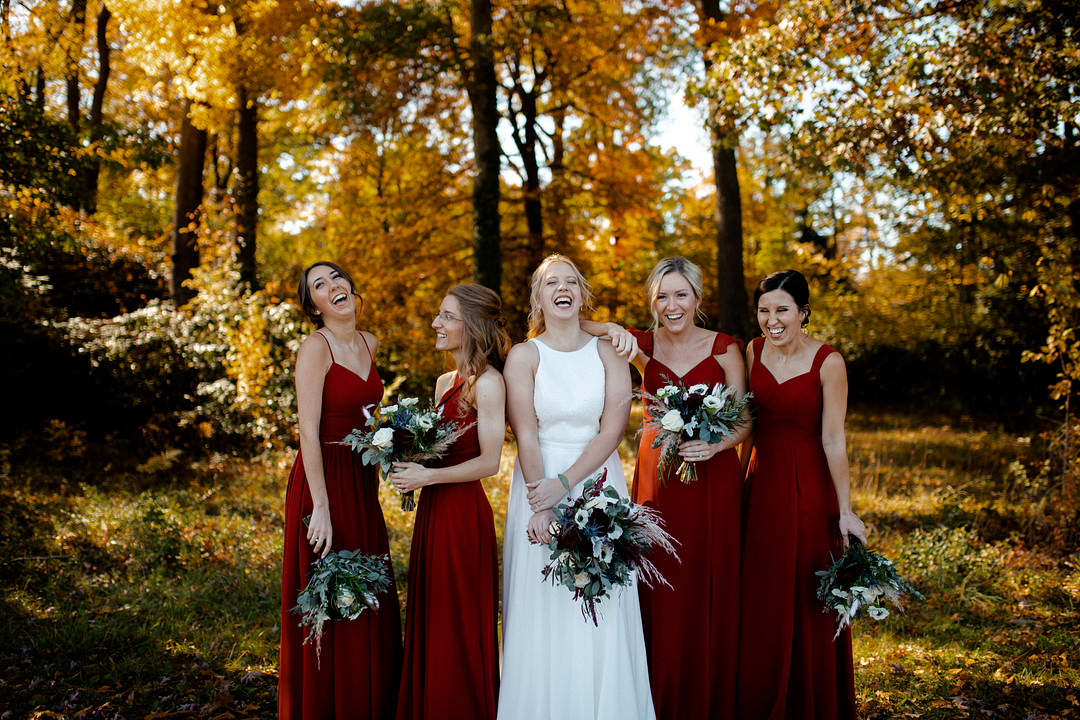 Red Burgundy Bridesmaids Dress Dresses Pittsburgh Fall Wedding Alexa Frankovitch Photography
