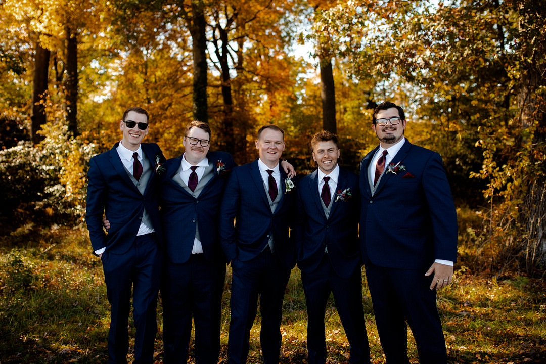 Groom Groomsmen Suits Navy Red Tie Pittsburgh Fall Wedding Alexa Frankovitch Photography