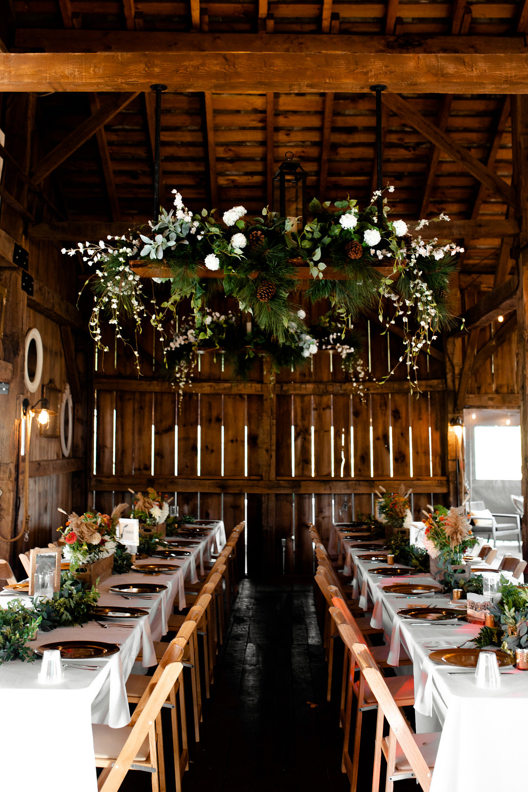 Barn Reception Greenery Hoop Decor Pittsburgh Fall Wedding Alexa Frankovitch Photography
