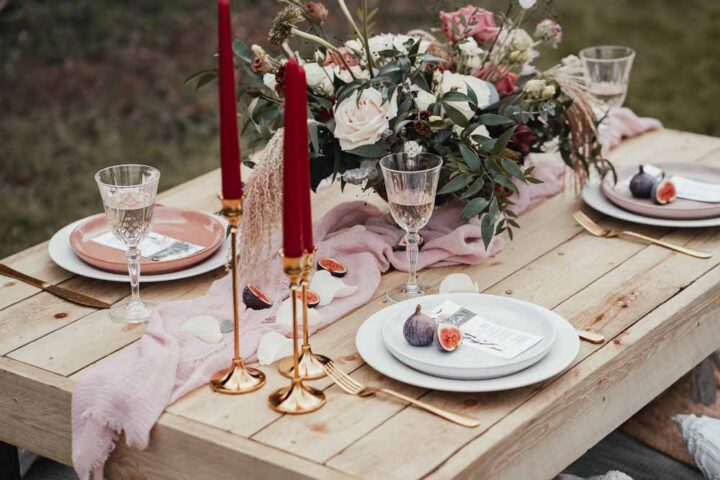 Table Centrepiece Decor Flowers Red Pink Candles Stanlake Park Wedding Suzy Elizabeth Photography