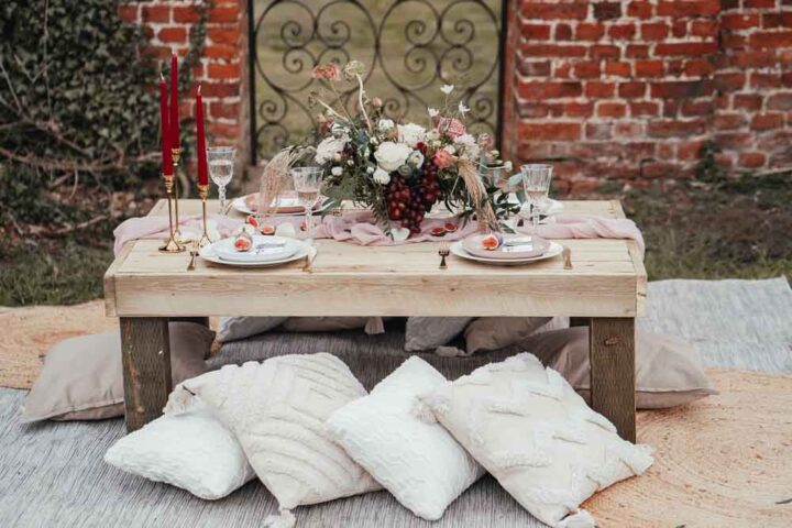 Table Centrepiece Decor Flowers Red Pink Candles Stanlake Park Wedding Suzy Elizabeth Photography