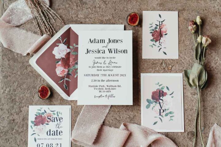 Pink Red Floral Stationery Invite Invitation Stanlake Park Wedding Suzy Elizabeth Photography