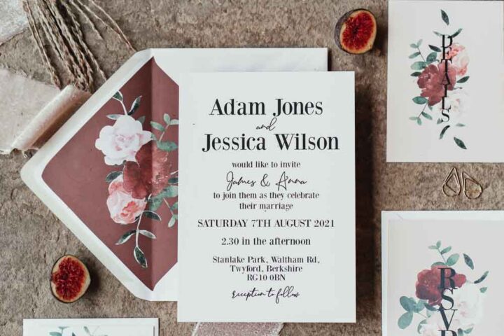Pink Red Floral Stationery Invite Invitation Stanlake Park Wedding Suzy Elizabeth Photography
