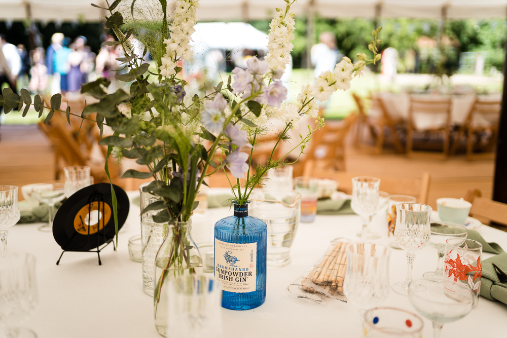 Gin Bottle Flowers Suffolk Field Wedding Him and Her Wedding Photography