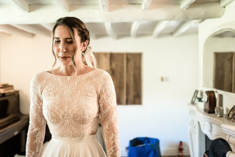 Dress Gown Bride Bridal Long Lace Sleeves Top Tulle Skirt Suffolk Field Wedding Him and Her Wedding Photography