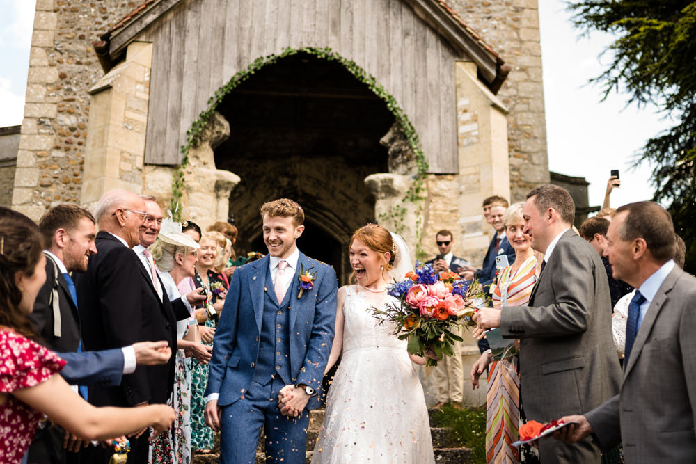 Swaffham Prior Village Hall Wedding Him and Her Wedding Photography Confetti Throw