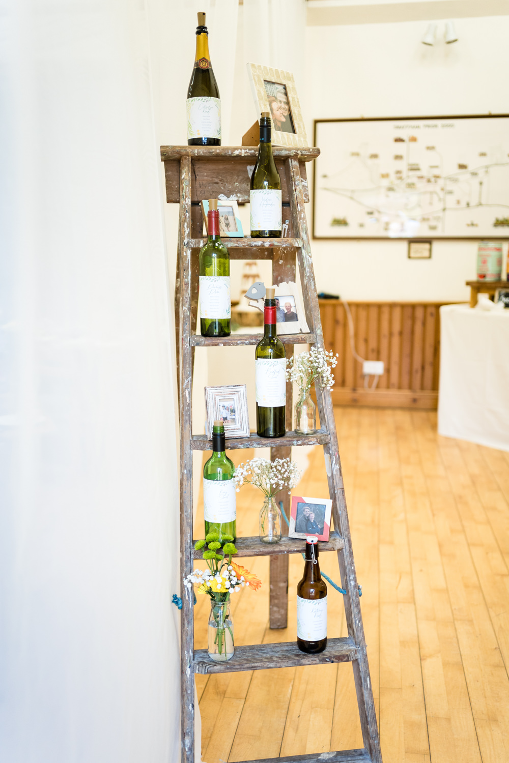Wooden Latter Bottle Table Plan Seating Chart Swaffham Prior Village Hall Wedding Him and Her Wedding Photography