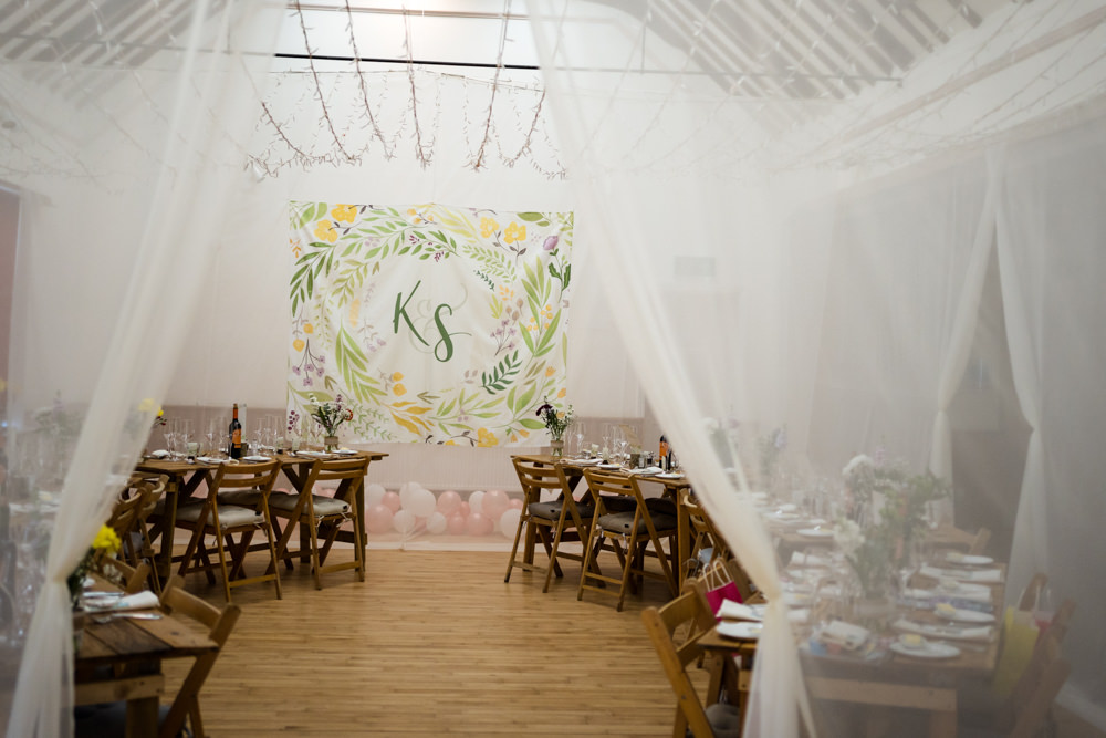Drapes Decor Reception Room Swaffham Prior Village Hall Wedding Him and Her Wedding Photography