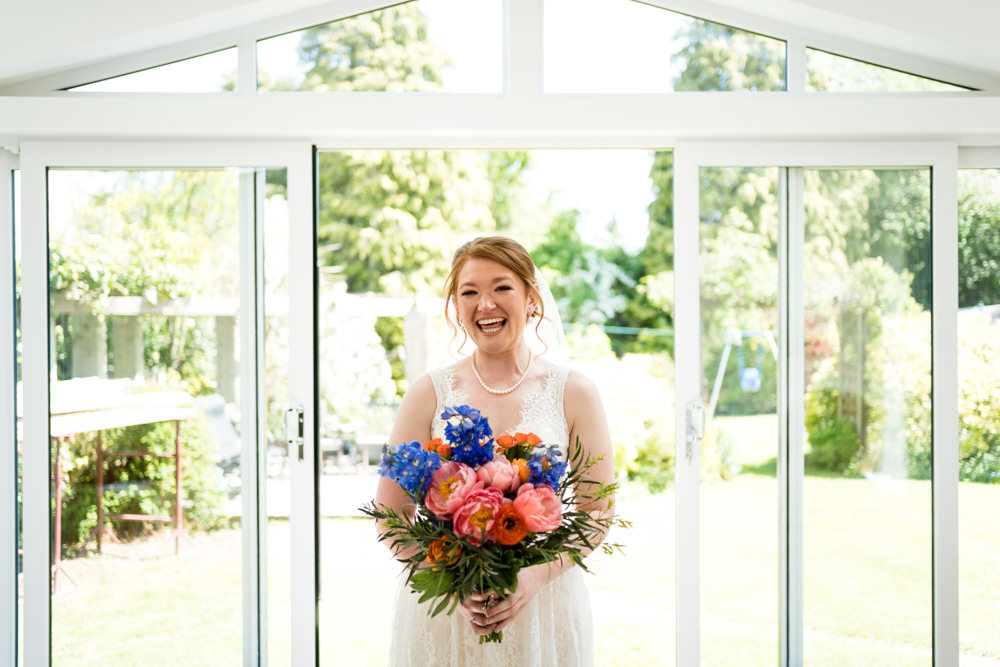 Bride Bridal Dress Gown Straps Swaffham Prior Village Hall Wedding Him and Her Wedding Photography